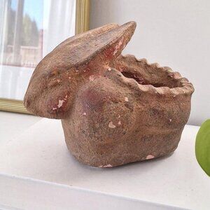 Vintage rabbit bunny planter pot terracotta brown chippy pottery figurine statue